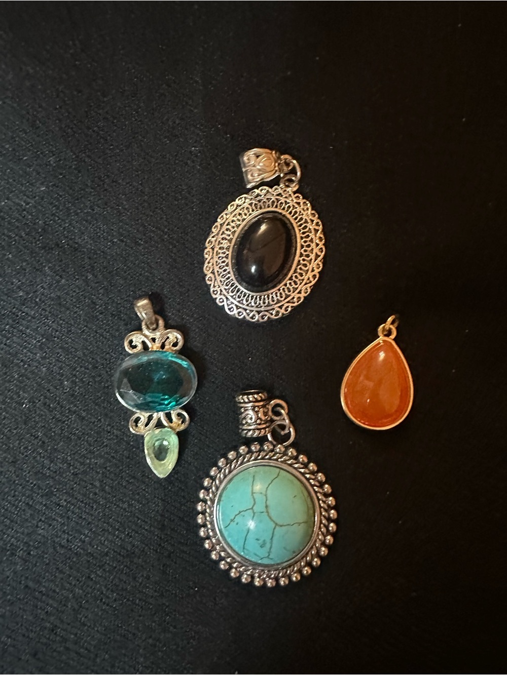 Silver-Tone Multi-Gemstone Pendant Collection - Black, Teal, Turquoise, Orange